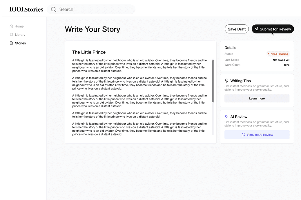Writer Dashboard Preview