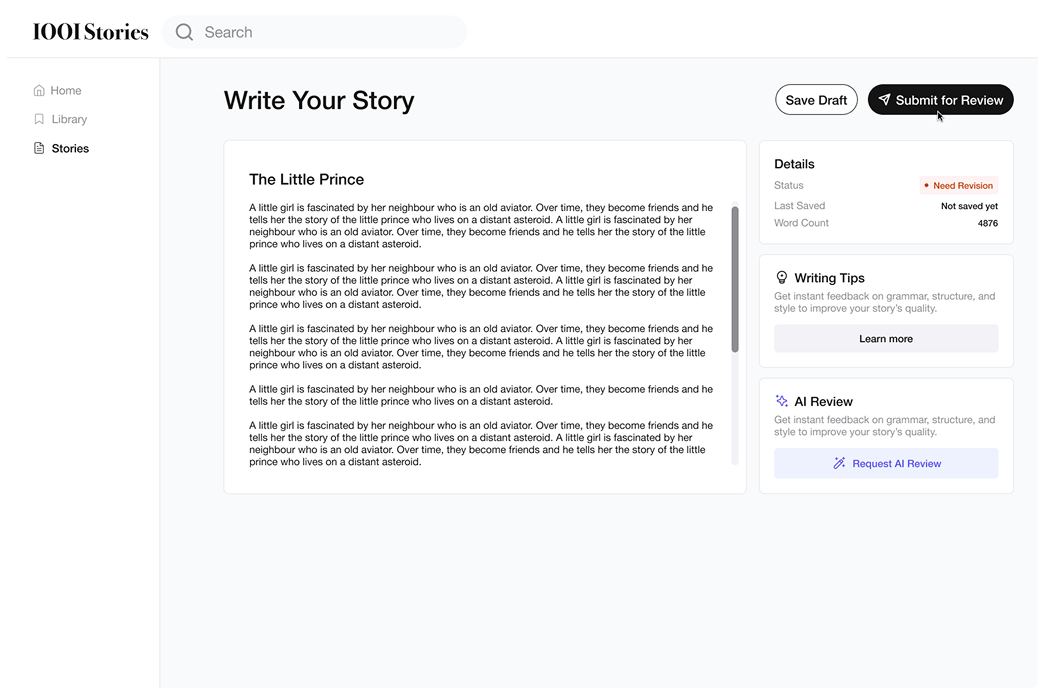 Writer Dashboard Preview